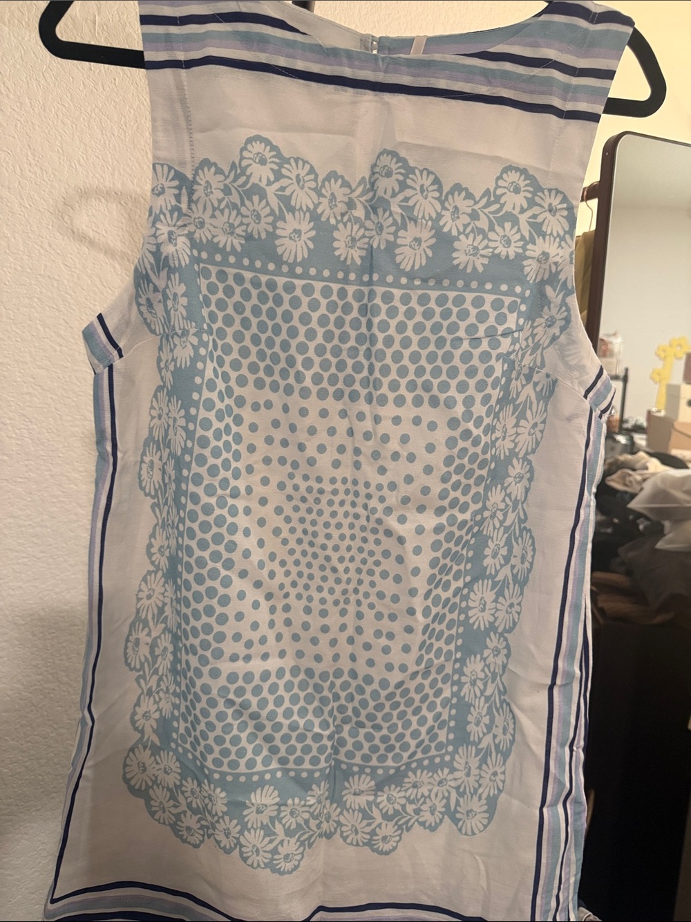 Free People On The Dot White and Light Blue Printed Mini Slip Dress - Picture 2 of 6